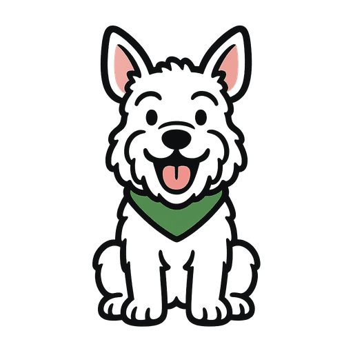 Noodle — FetchInk mascot, white miniature schnauzer cartoon