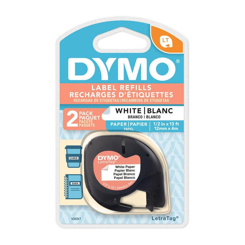 Dymo LT Paper 12mm x 4m White 2pk, Dymo, at FetchInk Australia