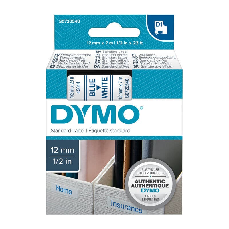 D1 Blue on White 12mmx7m Tape