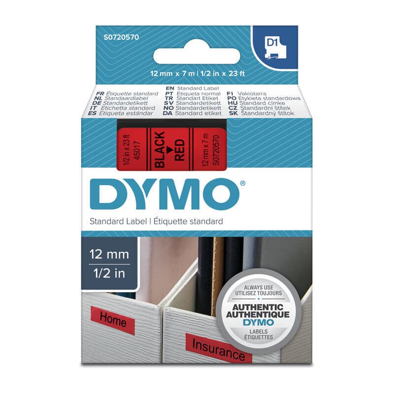 D1 Black on Red 12mmx7m Tape