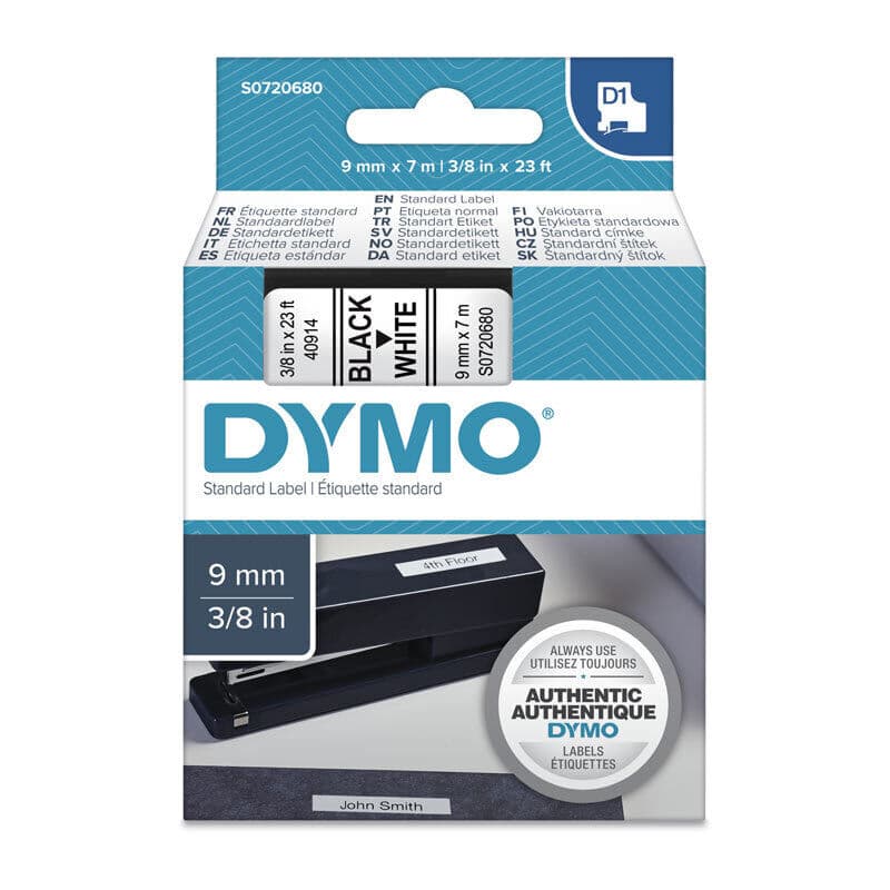 D1 Black on White 9mm x7m Tape, Dymo, at FetchInk Australia