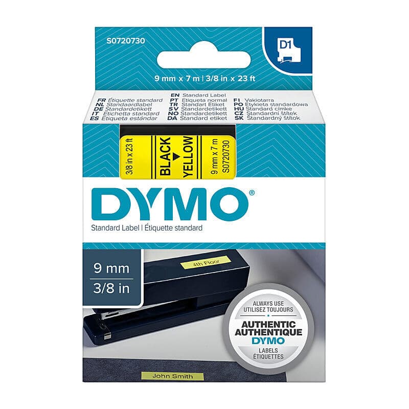 D1 Black on Yellow 9mm x7m Tape