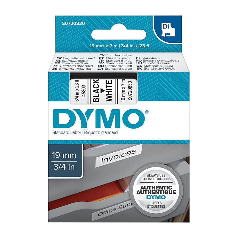 D1 Black on White 19mmx7m Tape