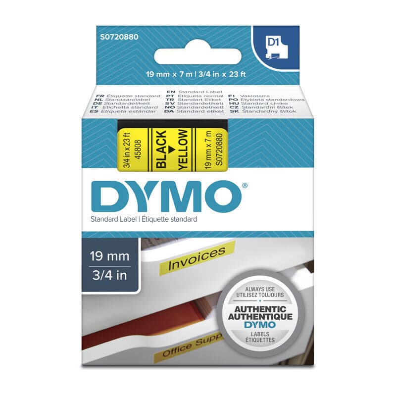 D1 Black on Yellow 19mmx7m Tape