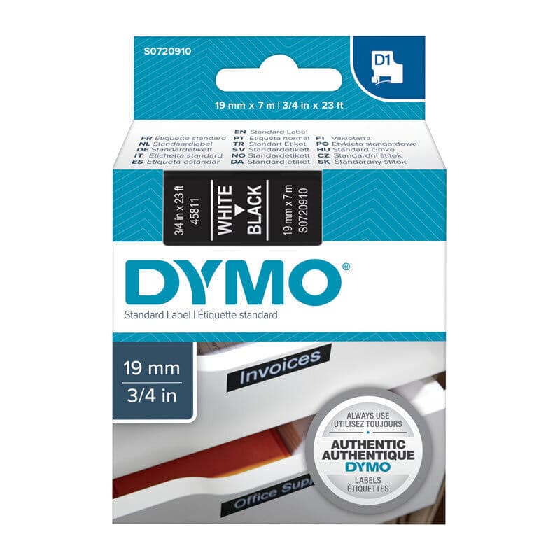 D1 White on Black 19mmx7m Tape